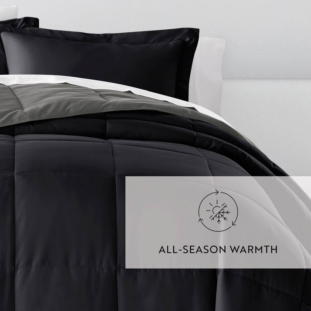 Black and Fog Microfiber down Alternative Full/Queen Reversible Comforter Set