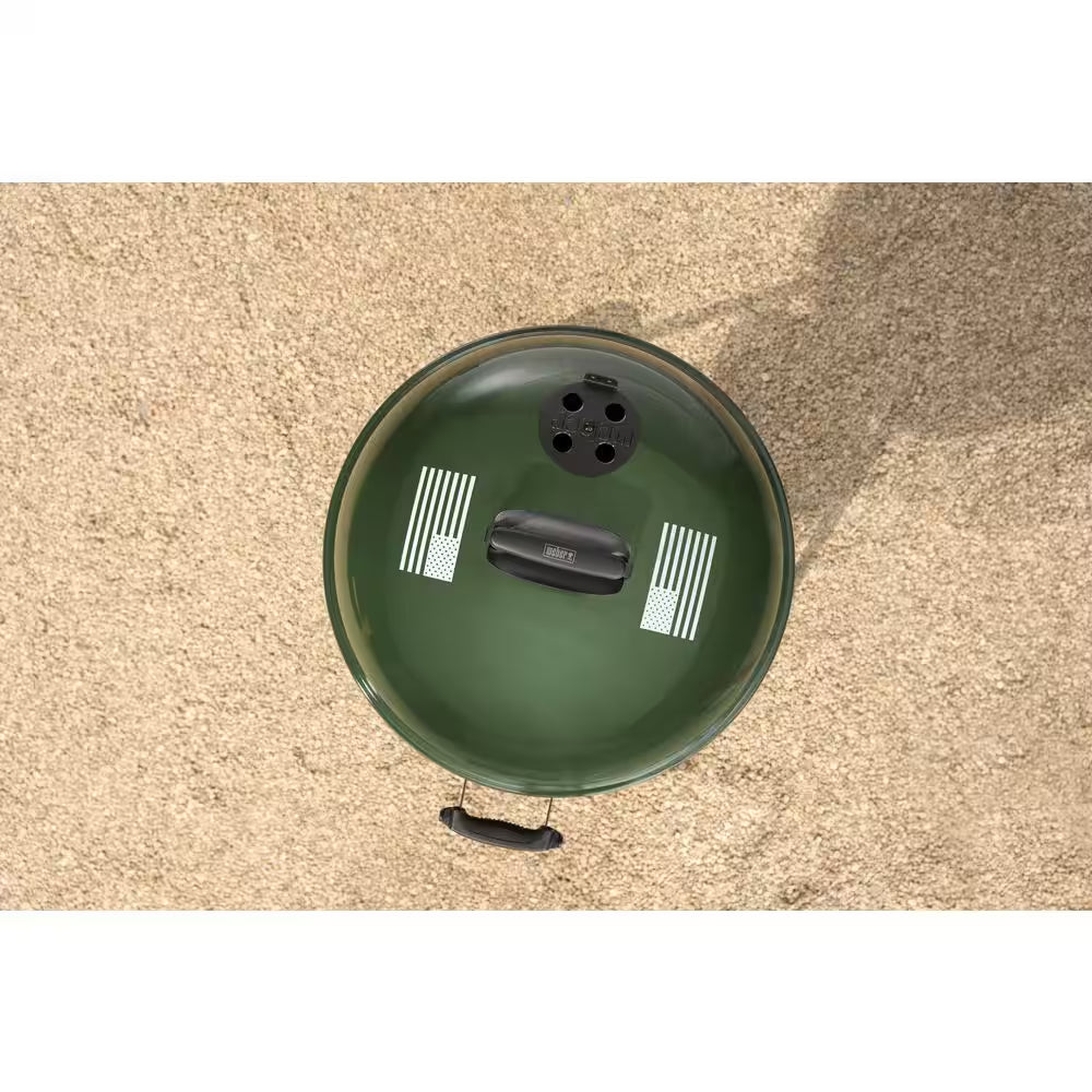 Original Kettle 22 In. Charcoal Grill American Flag in Green with One-Touch Cleaning System