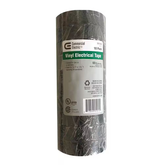 0.75 In. X 60 Ft. 7 Mil Vinyl Electrical Tape - Black (10-Pack)