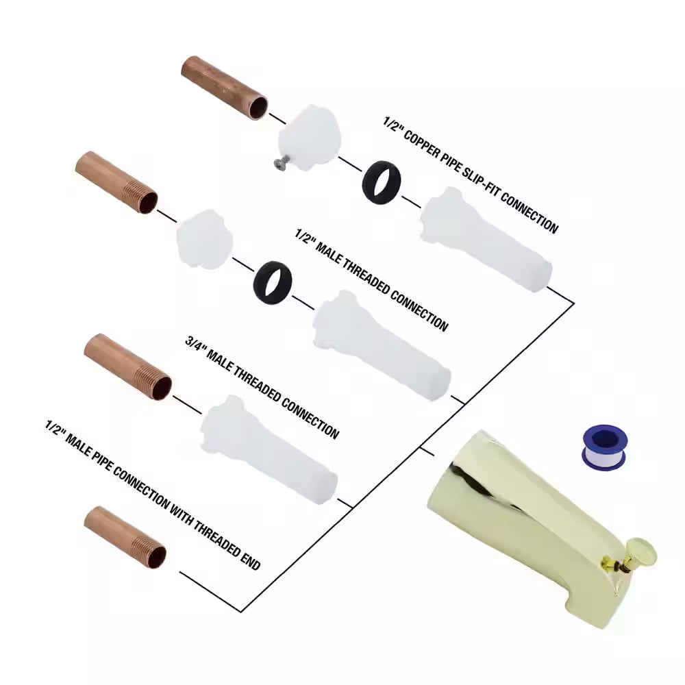 Diverter Tub Spout with Slip Fit and IPS Connection in Polished Brass