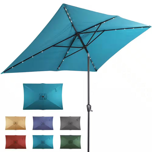 6.6 Ft. X 9.8 Ft. Rectangular Steel Solar Market Umbrella in Teal