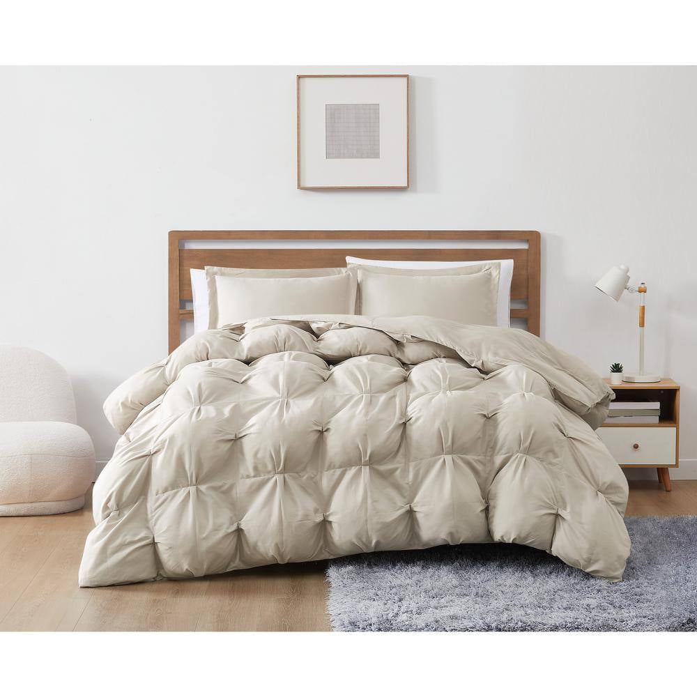 Cloud Puffer Beige Microfiber 3-Piece King Comforter Set