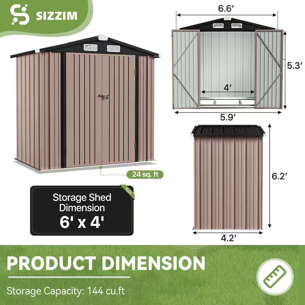 6 Ft. W X 4 Ft. D Metal Storage Shed for Garden and Backyard (25 Sq. Ft. )