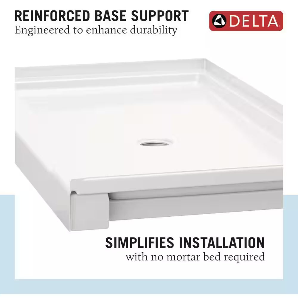 Classic 500 48 In. L X 34 In. W Alcove Shower Pan Base with Center Drain in High Gloss White