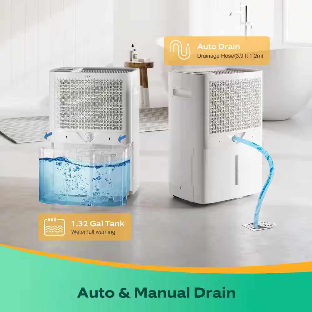 80 Pt. 5500 Sq. Ft. Dehumidifier In. White with Bucket and Drain Hose for Basement, Garage and Damp Rooms ENERGY STAR