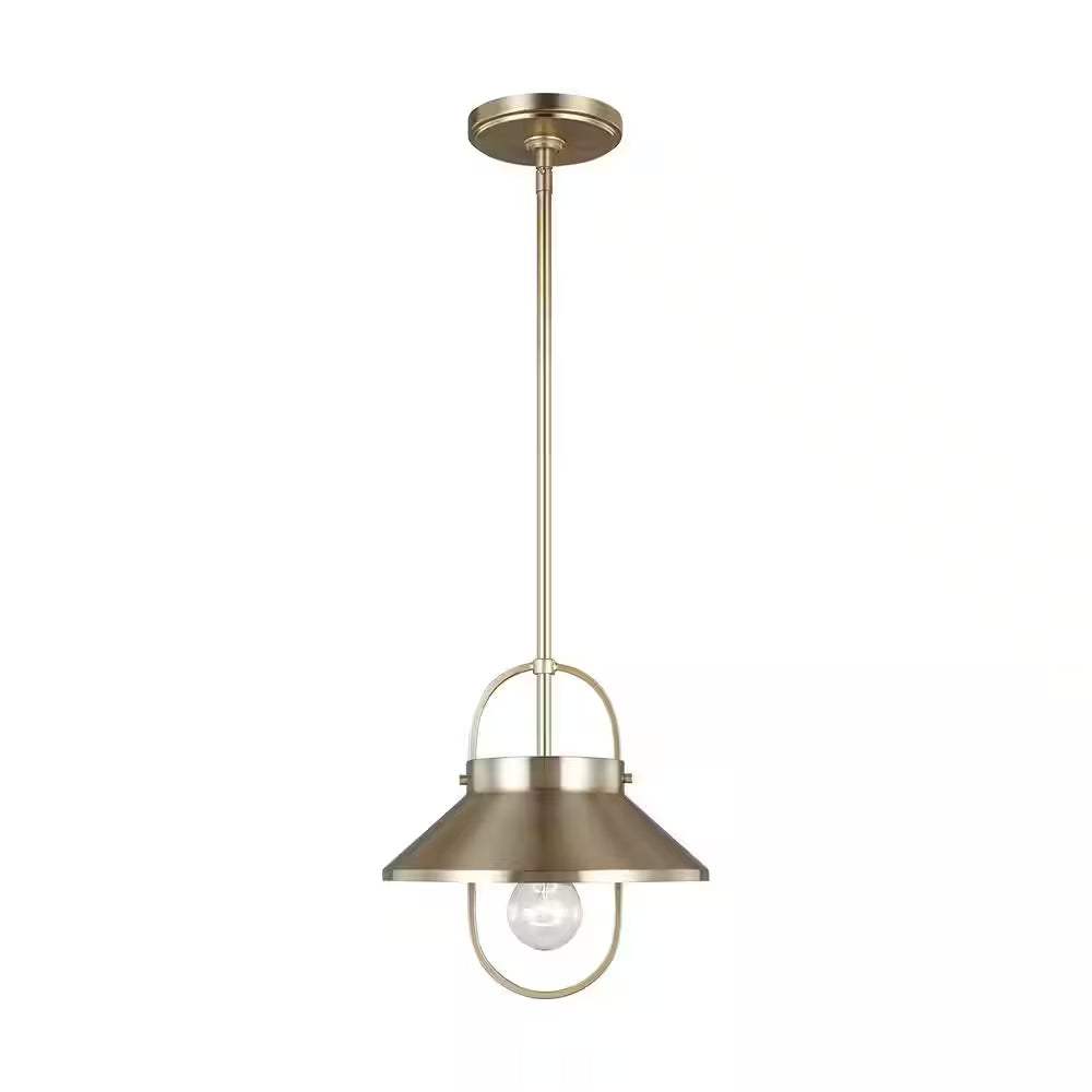 Dormer 1-Light Satin Brass Hanging Pendant with Metal Shade