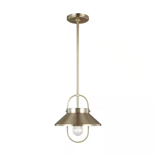 Dormer 1-Light Satin Brass Hanging Pendant with Metal Shade