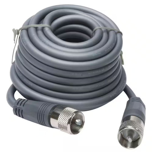 CB Antenna Mini-8 Coax Cable with PL-259 Connectors in Gray, 18 Ft.