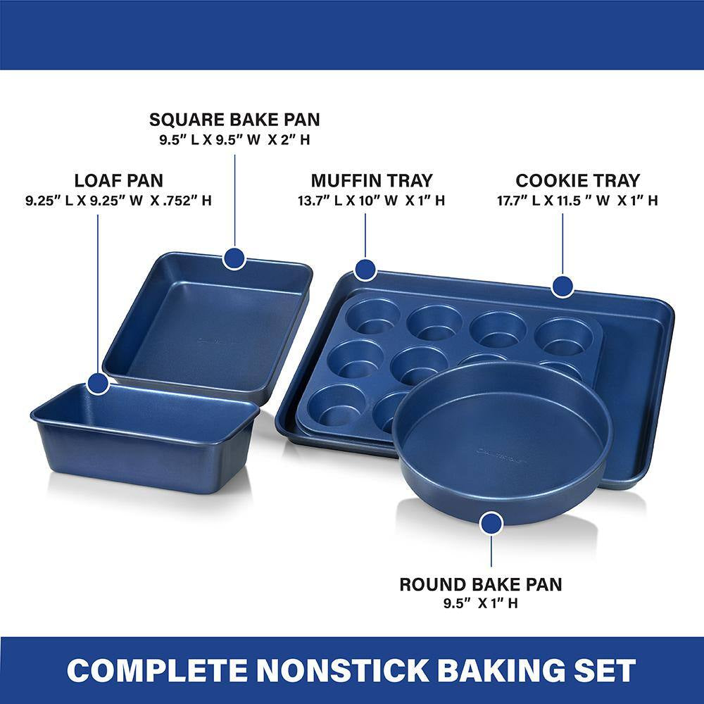 Pro Classic Blue 5-Piece Titanium and Diamond Infused Non-Stick Bakeware Set