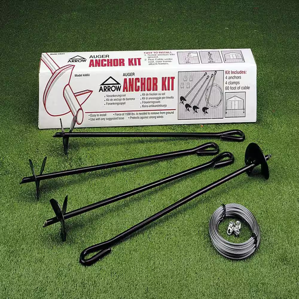 Auger Anchor Kit (Set of 4 Anchors and 4 Clamps) with Steel Construction and Strong Wind Design