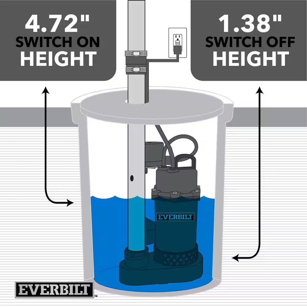 1/3 HP Aluminum Submersible Sump Pump Vertical Switch
