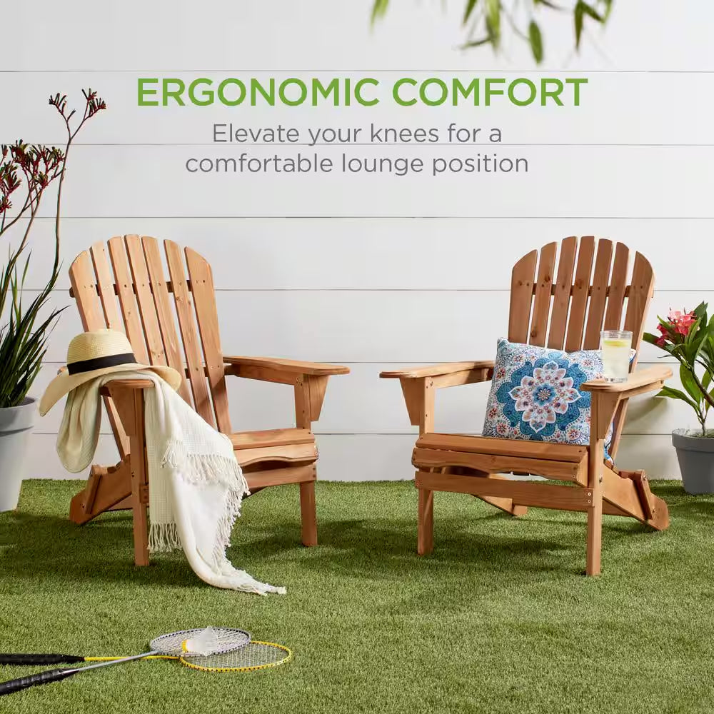 Natural Folding Wood Outdoor Adirondack Chair Set of 1