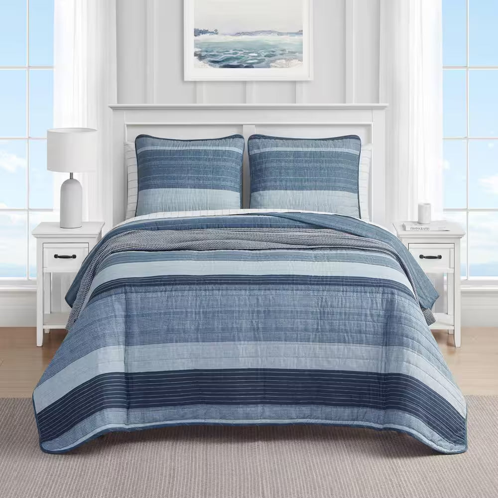 Ridgeport 3-Piece Blue Cotton Full/Queen Quilt Set