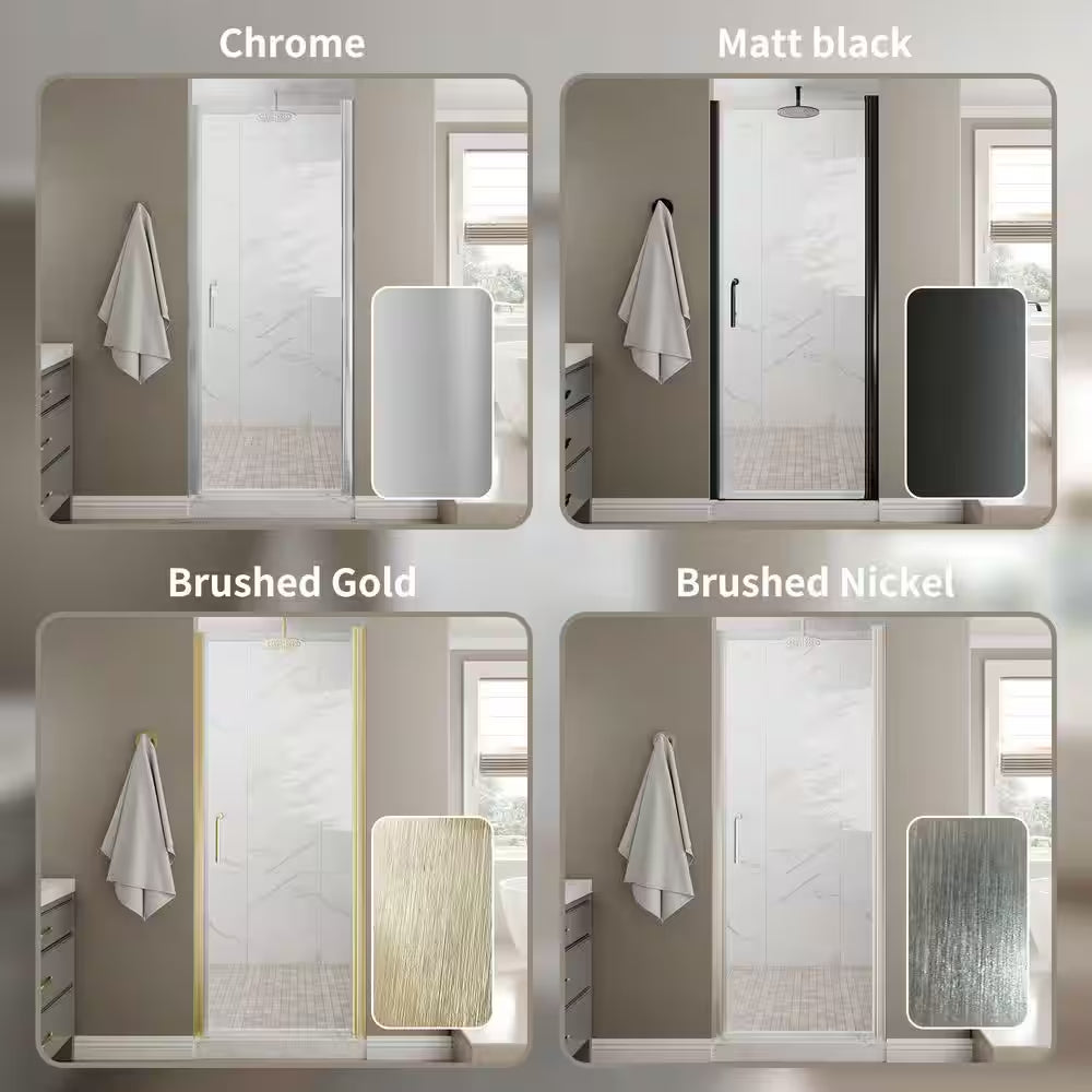 24-26 In. W X 72 In.H Frameless Pivot Shower Door in Chrome with Clear Glass