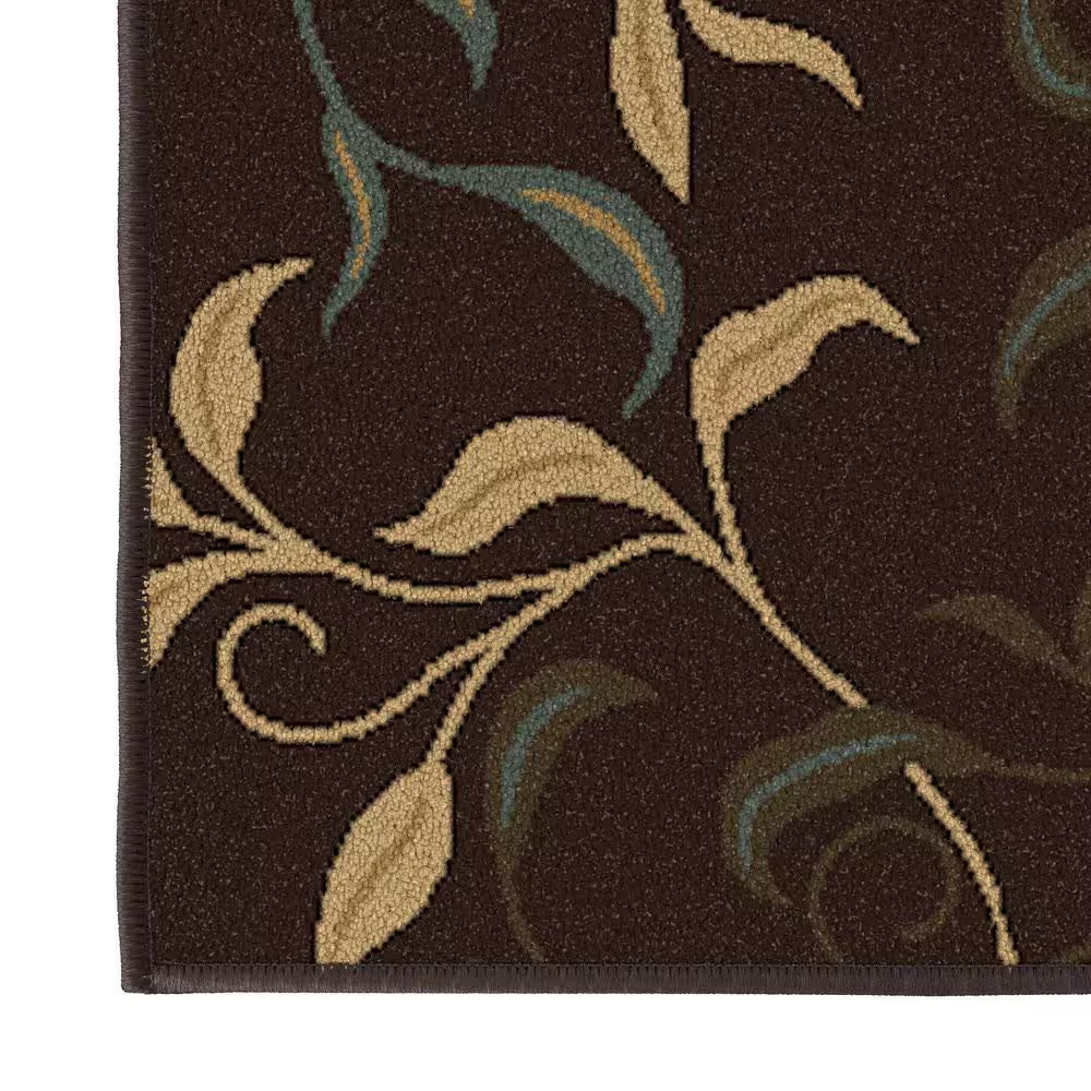 Ottohome Collection Non-Slip Rubberback Leaves Design 3X10 Indoor Runner Rug, 2 Ft. 7 In. X 9 Ft. 10 In., Dark Brown
