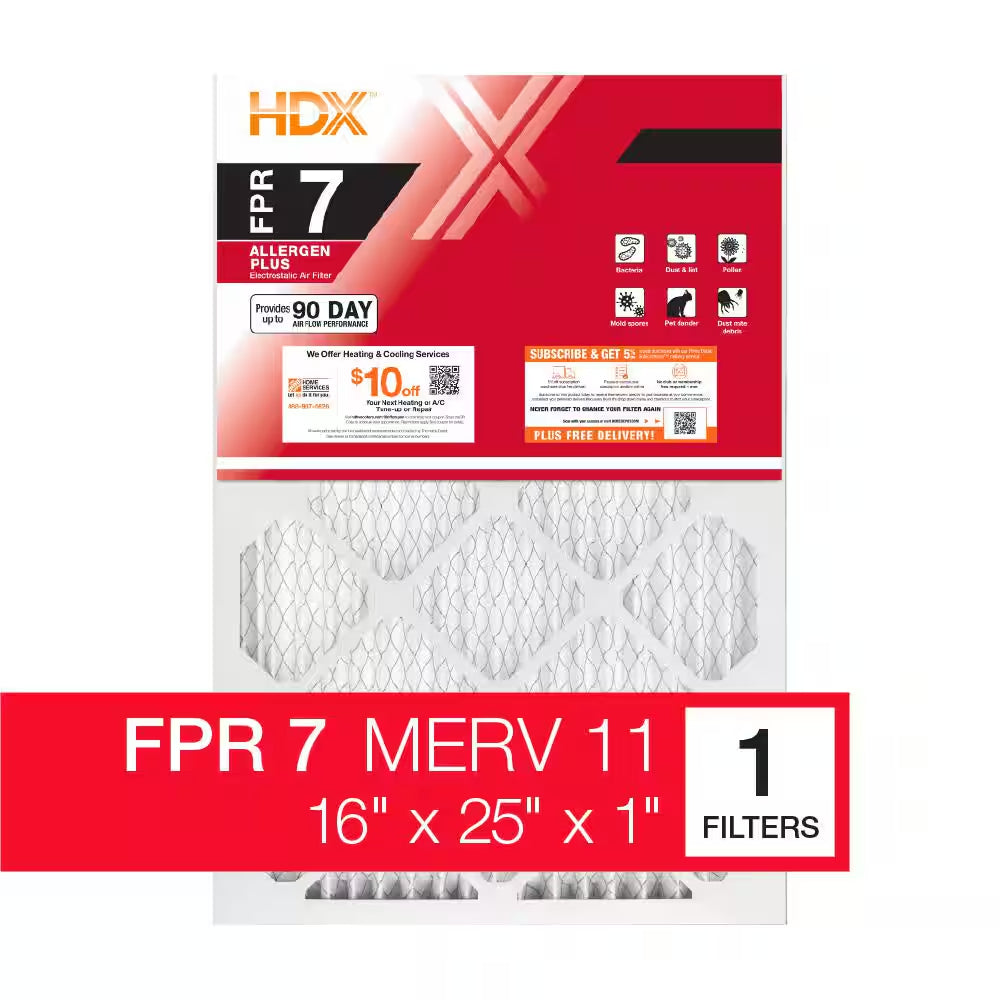 16 In. X 25 In. X 1 In. Allergen plus Pleated Furnace Air Filter FPR 7, MERV 11