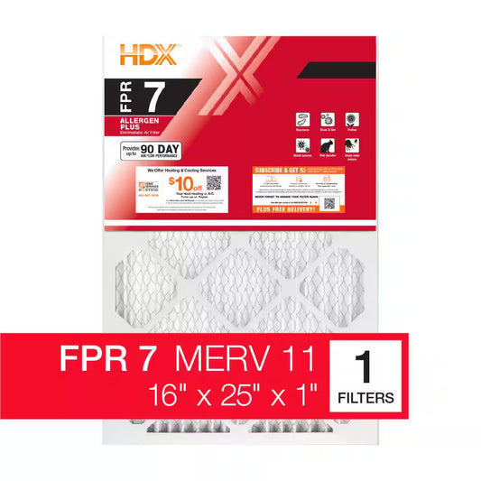 16 In. X 25 In. X 1 In. Allergen plus Pleated Furnace Air Filter FPR 7, MERV 11