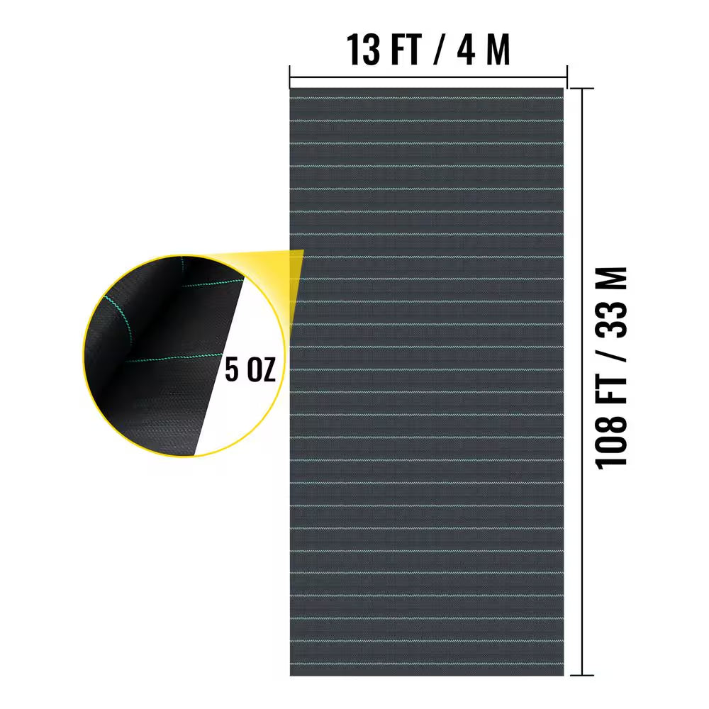13 Ft. X 108 Ft. Commercial Grade Driveway Fabric Weed Barrier Landscape Fabric for Walking Path