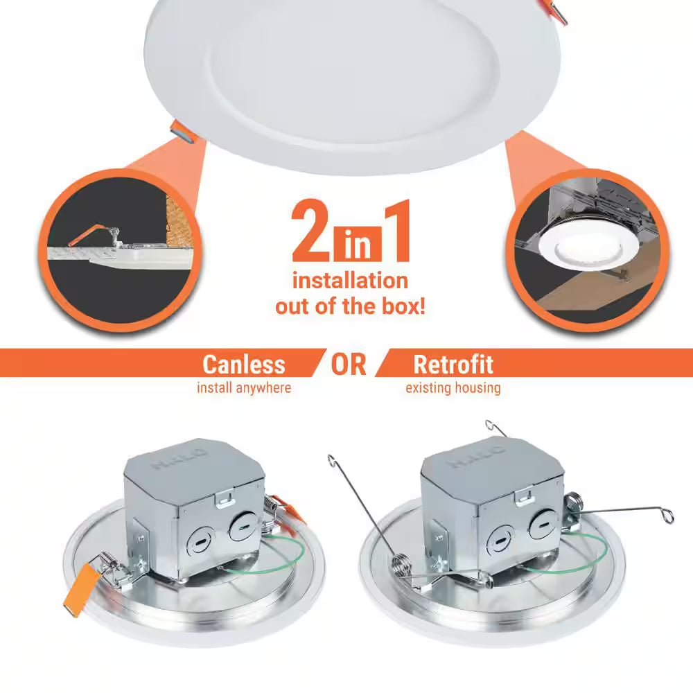 CJB 6 In. 2 in 1 Installation LED Downlight with Attached JBOX, 75-Watt Equivalent, 5CCT, 900-Lumen