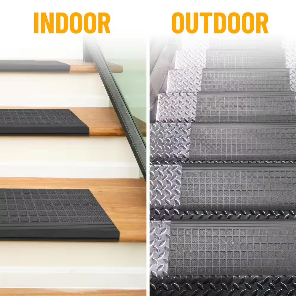 Easy Clean, Waterproof, Low Profile Non-Slip Indoor/Outdoor Rubber Stair Treads, 10 In. X 26.5 In. (Set of 5), Black