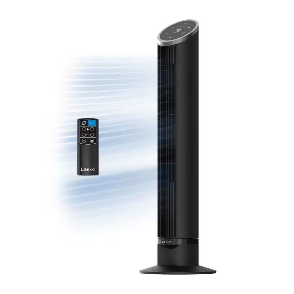 36 In. 12-Speed Oscillating Tower Fan in Black with Quiet DC Motor for Bedrooms, 4-Fan Modes, Timer, Remote, 11 In. Dia