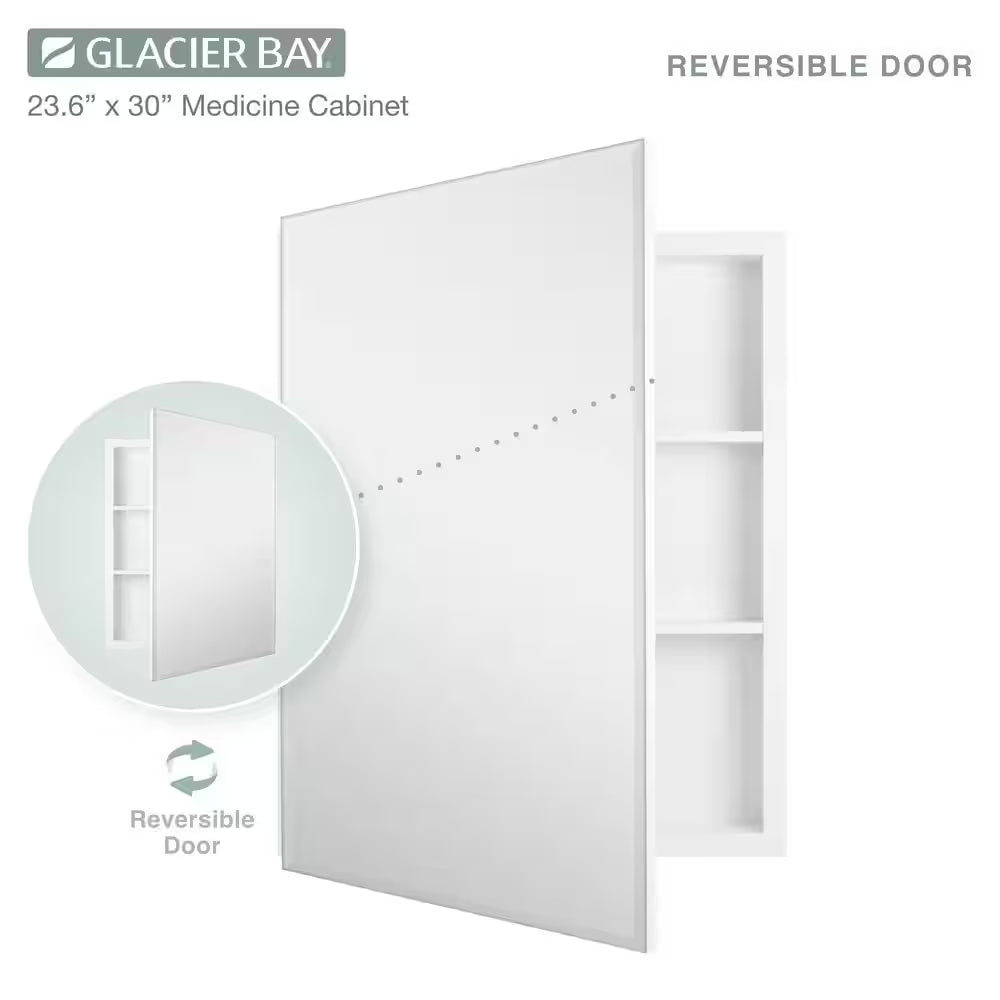 23.6 In. W X 30 In. H Rectangular Wood Composite Medicine Cabinet with Mirror