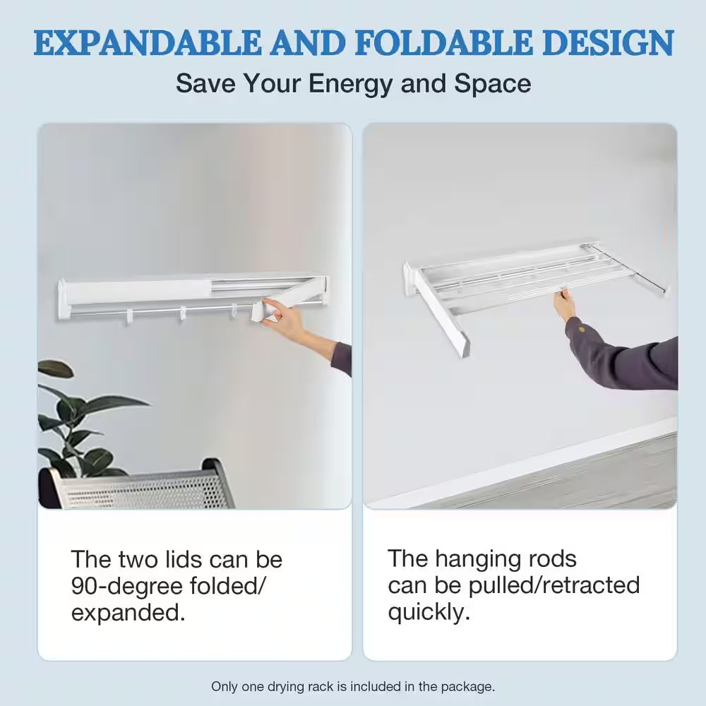 4.2 In. X 33 In. X 17 In. White Metal Wall Mounted Foldable Clothes Towels Drying Rack