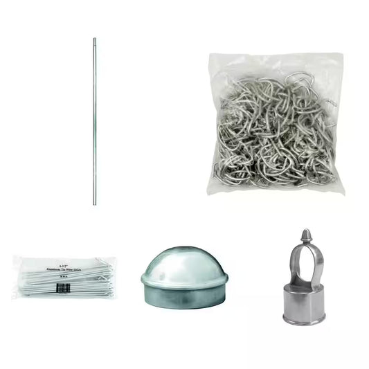 Chain Link Fence Rail Post, Hog Rings, Ties, Post Cap and Eye Top Combo