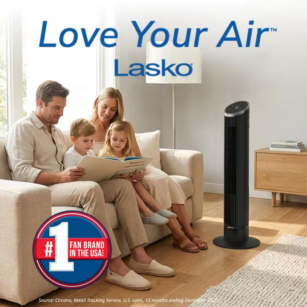 36 In. 12-Speed Oscillating Tower Fan in Black with Quiet DC Motor for Bedrooms, 4-Fan Modes, Timer, Remote, 11 In. Dia
