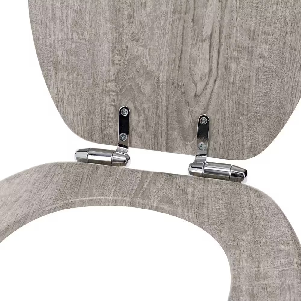 Round Distressed Wood Closed Front Toilet Seat in Gray
