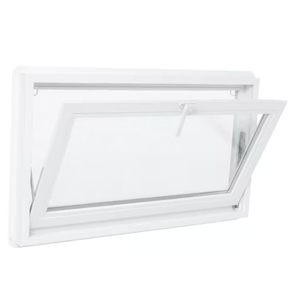 32.25 In. X 18.25 In. White Double-Pane Insulated Glass Hinged Vinyl Hopper Inswing Basement Window with Screen