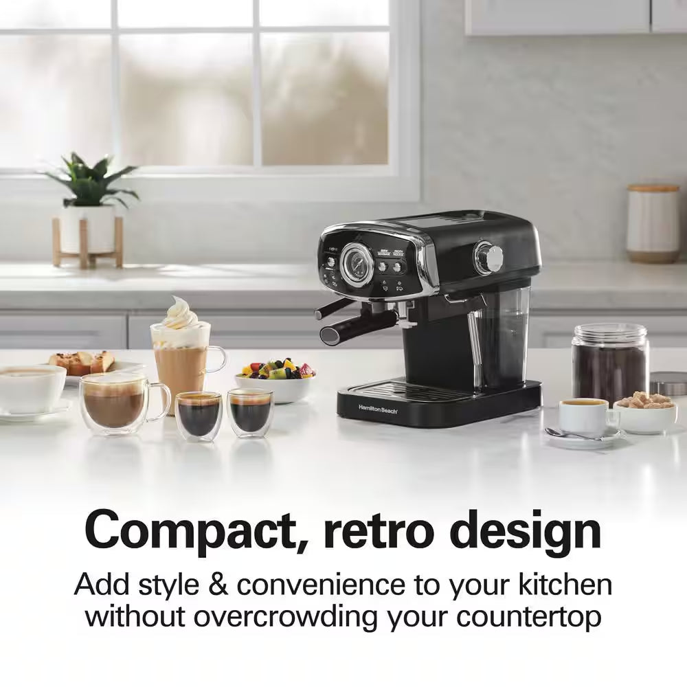 Slide & Lock 2- Cup Black Espresso Machine with 15 Bar Pump