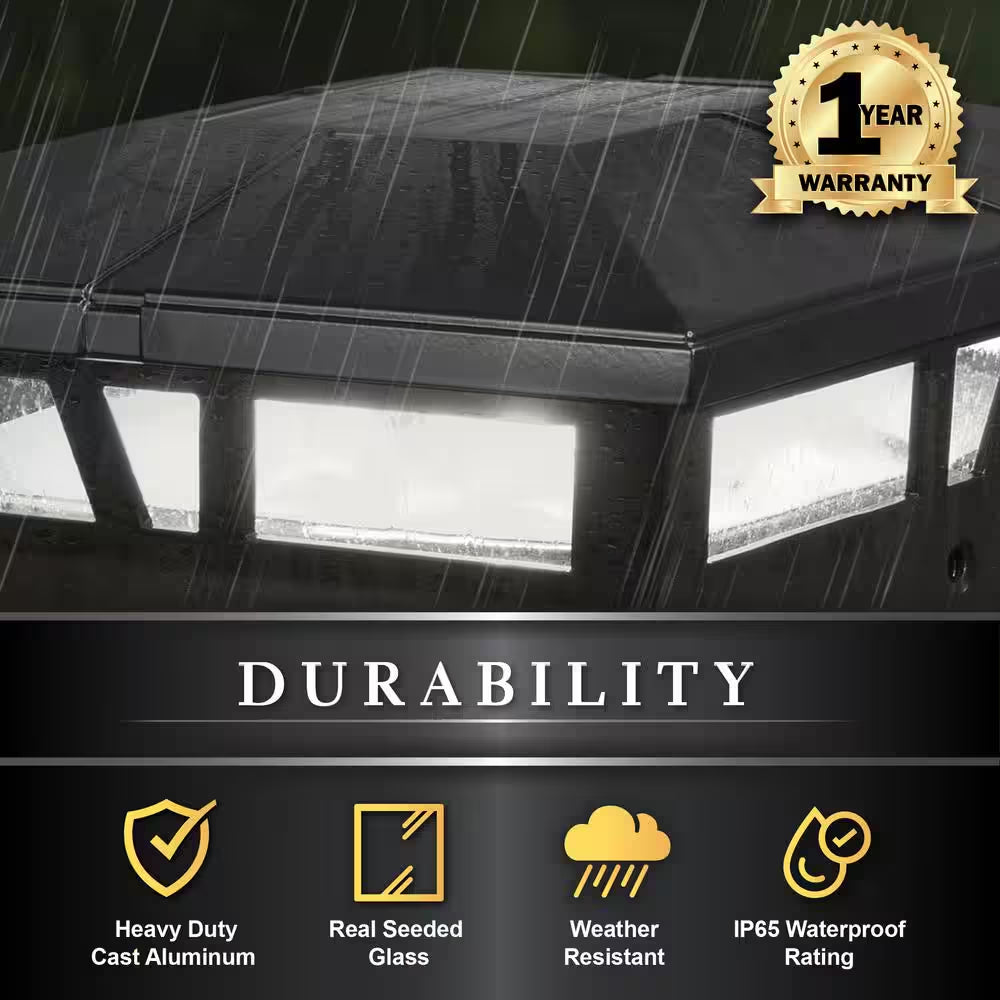 Cambridge 6 In. X 6 In. Outdoor Black LED Solar Post Cap (2-Pack)