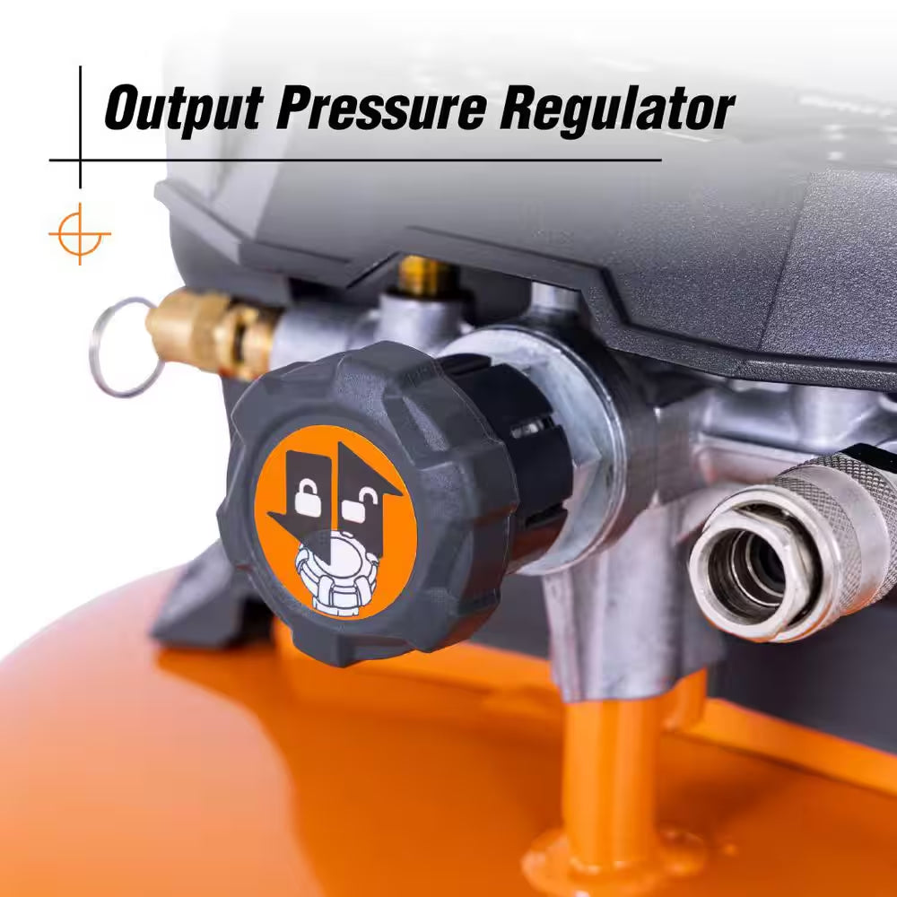 6 Gal. 150 PSI Portable Electric Oil-Free Jobsite Pancake Air Compressor with Dual Pressure Gauges and 2-Quick Couplers