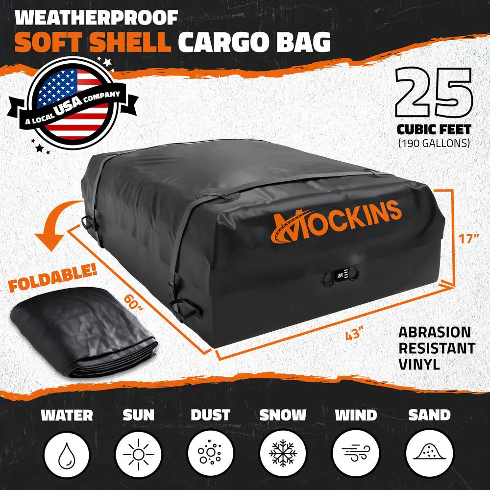 25 Cu. Ft. Waterproof Rooftop Carrier Bag Capacity Storage Roof Bag Use with or without Racks/Bars Accessories Included