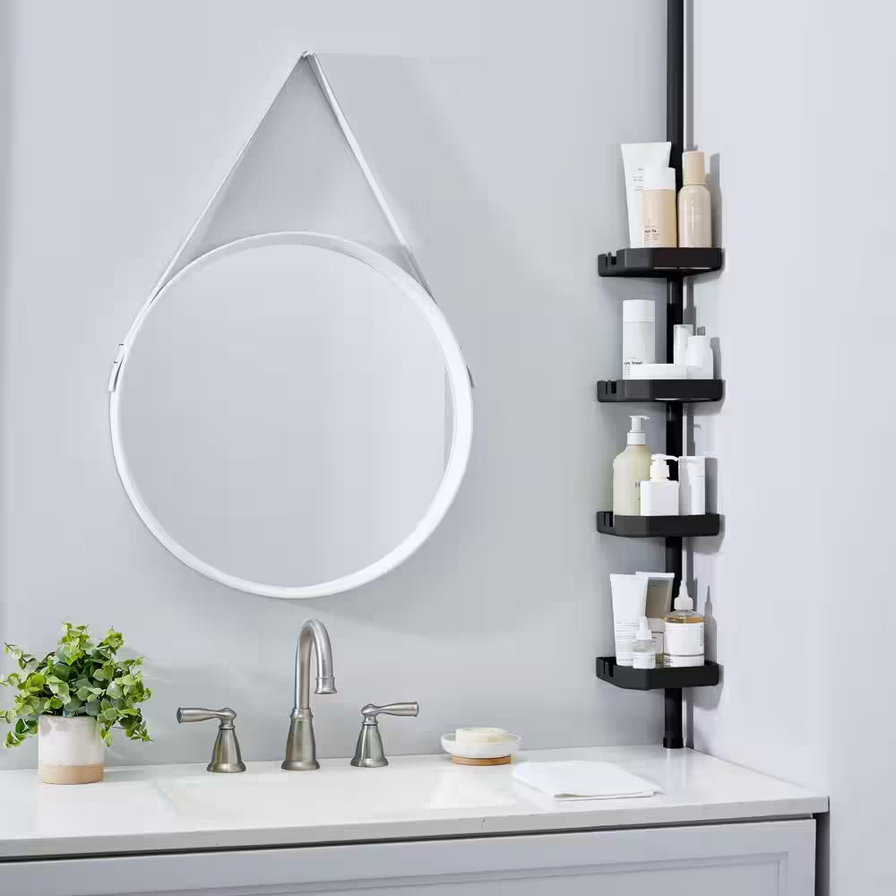 4 Tier Tension Corner Shower Organizer Caddy in Matte Black