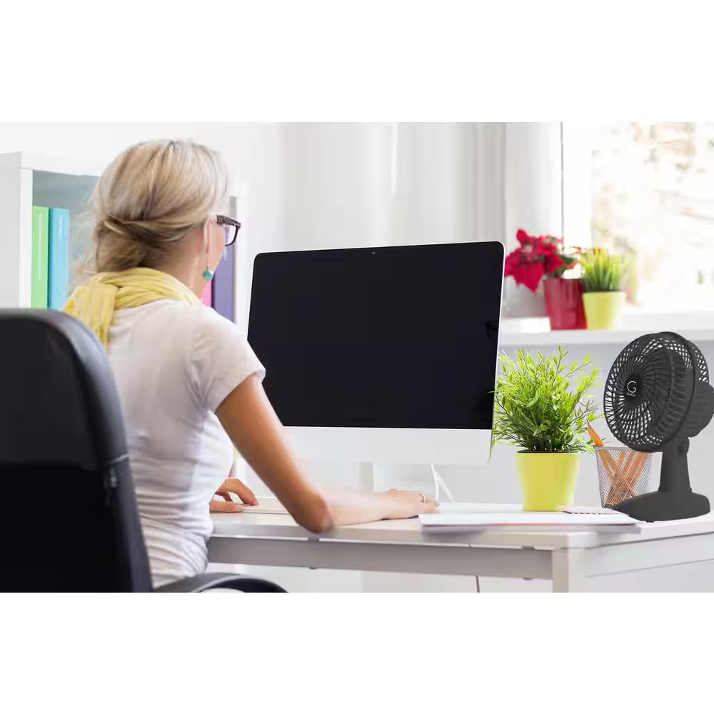 6 In. Convertible Table-Top and Clip Fan Fully Adjustable Head, 2 Quiet Speeds - Black