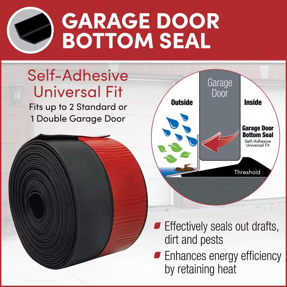 3 1/8 In. X 20 Ft. Self-Stick Garage Door Sweep Black