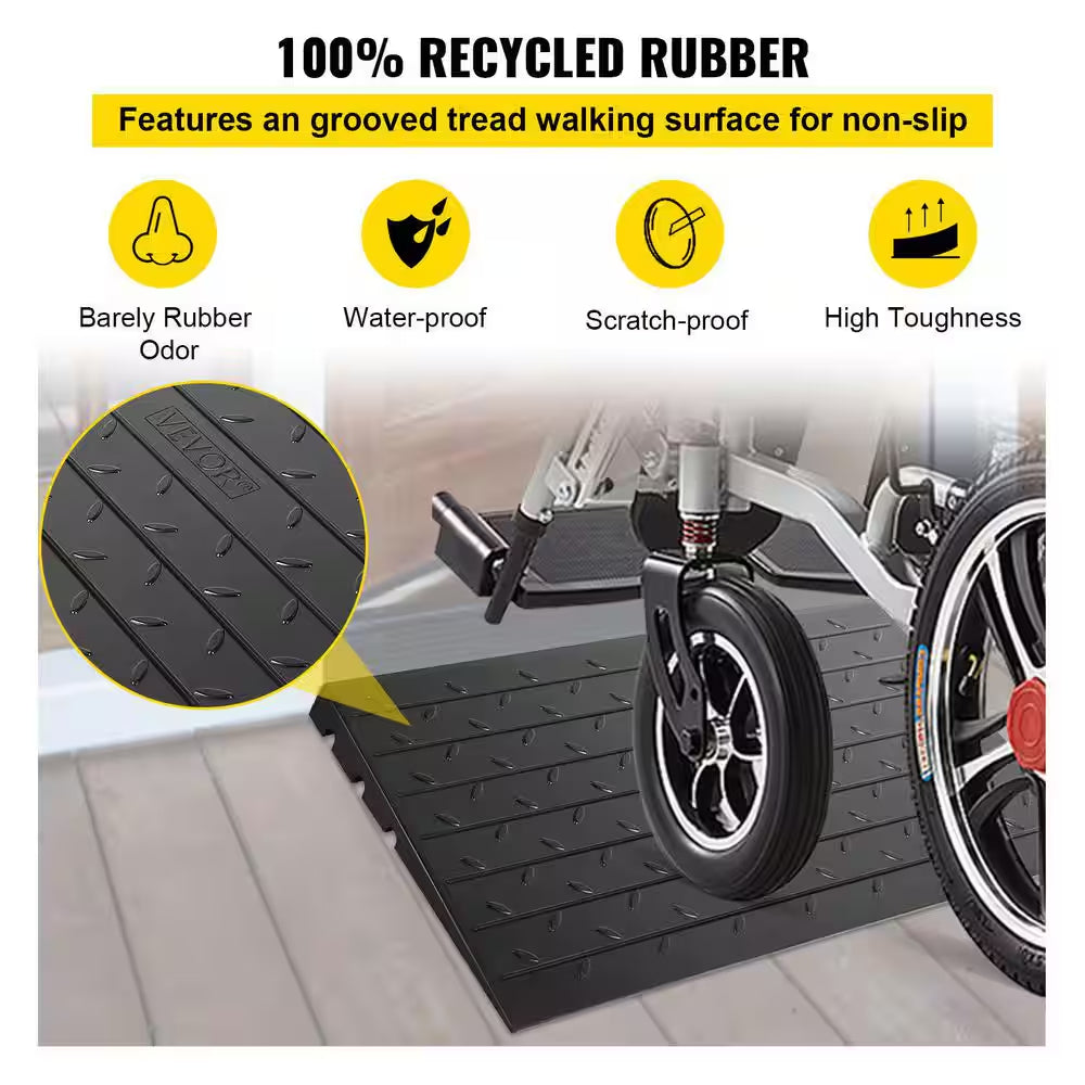 Rubber Threshold Ramp 2,202 Lbs. Load Cap Threshold Ramp Doorway 2.5 In. Rise and 3 Channels for Wheelchair and Scooter