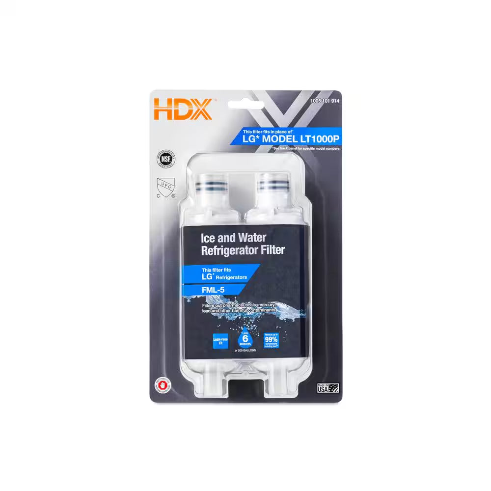 FML-5 Premium Refrigerator Water Filter Replacement Fits LG LT1000P (2-Pack)