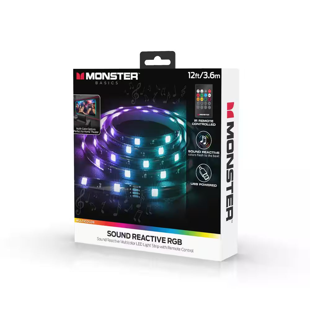 12Ft RGB LED Sound Reactive Light Strips W/Remote Control