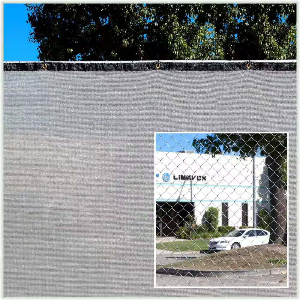 6 Ft. X 25 Ft. Grey Privacy Fence Screen Mesh Fabric Cover Windscreen with Reinforced Grommets for Garden Fence