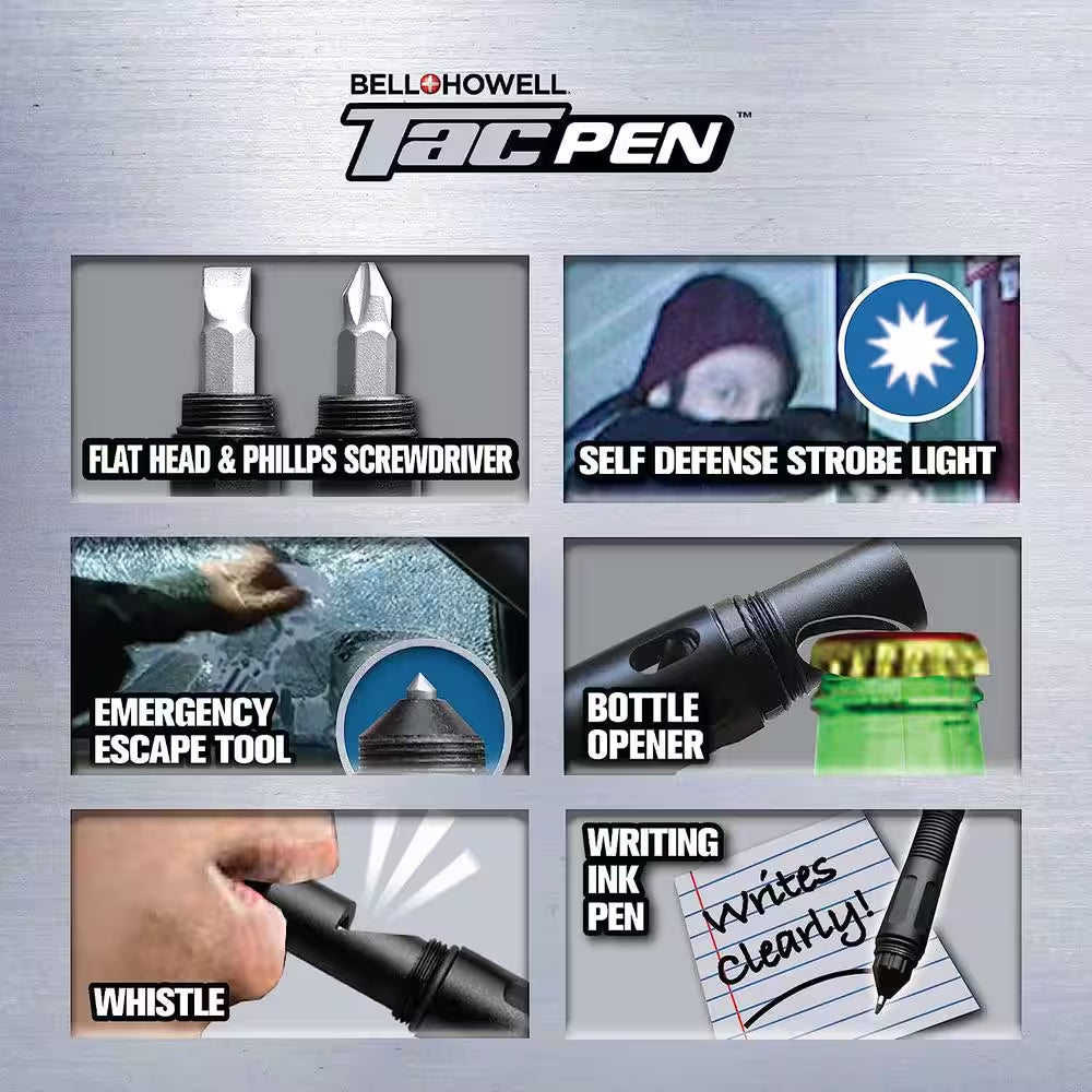Tac Pen, 2-PACK, 9 in 1 Aluminum 30 Lumens Tactical Pen and Flashlight