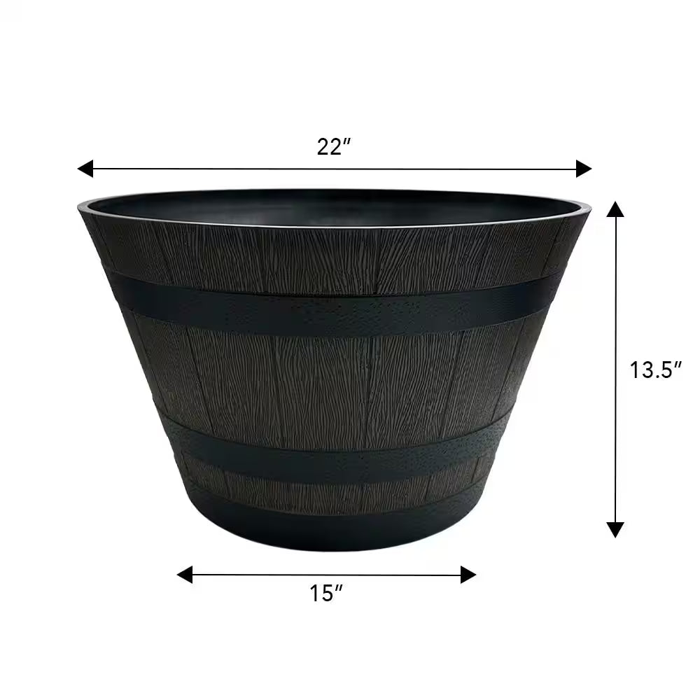 Cameron Whiskey Barrel Large Brown Resin round Planter (22 In. L X 22 In. W X 13.5 In. H)