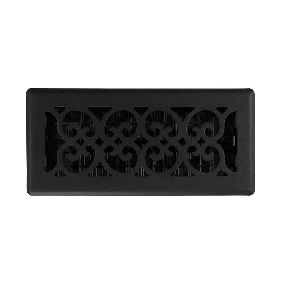 4 In. X 10 In. Black Steel Floor Register with Damper Box