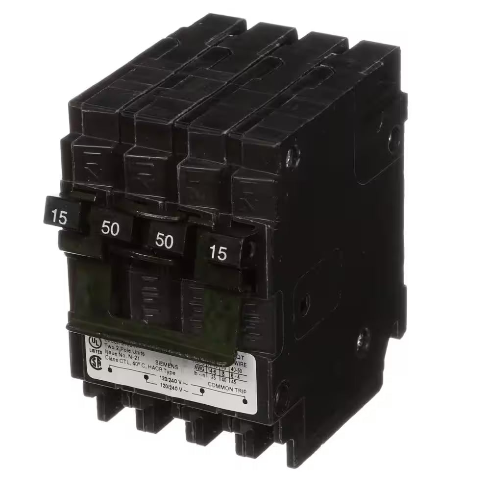 15 Amp Double-Pole/50 Amp Double-Pole Quadplex Circuit Breaker