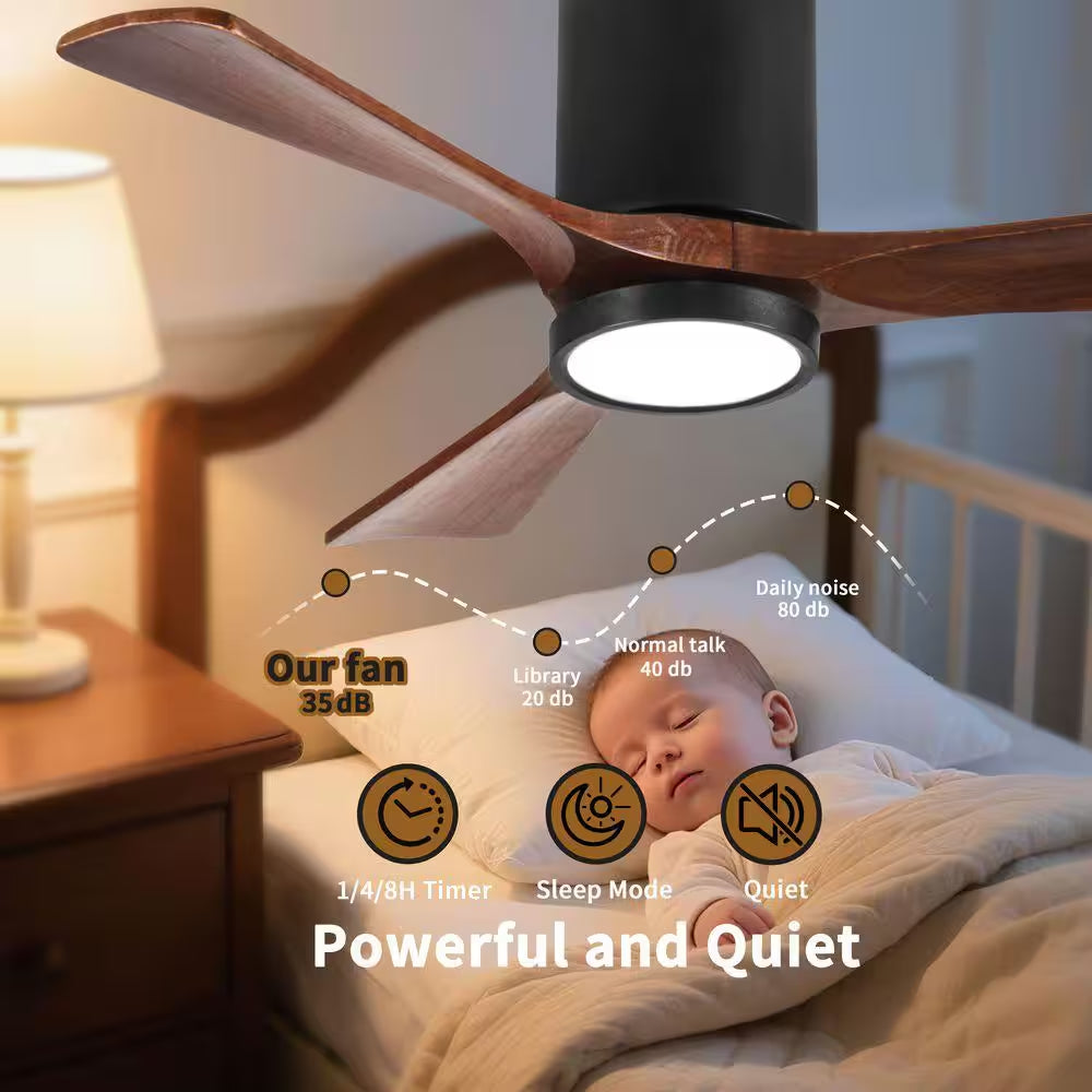 42 Inch Indoor Black Solid Wood 6 Speeds Remote Ceiling Fan with 3 Colors Dimmable LED Light and Reversible DC Motor