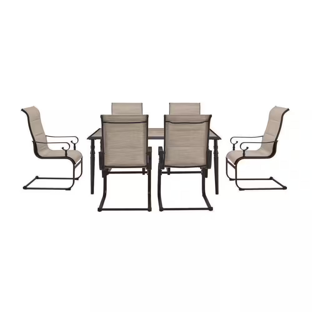 Glenridge Falls 7-Piece Metal Padded Sling Rectangular Outdoor Dining Set in Putty Beige