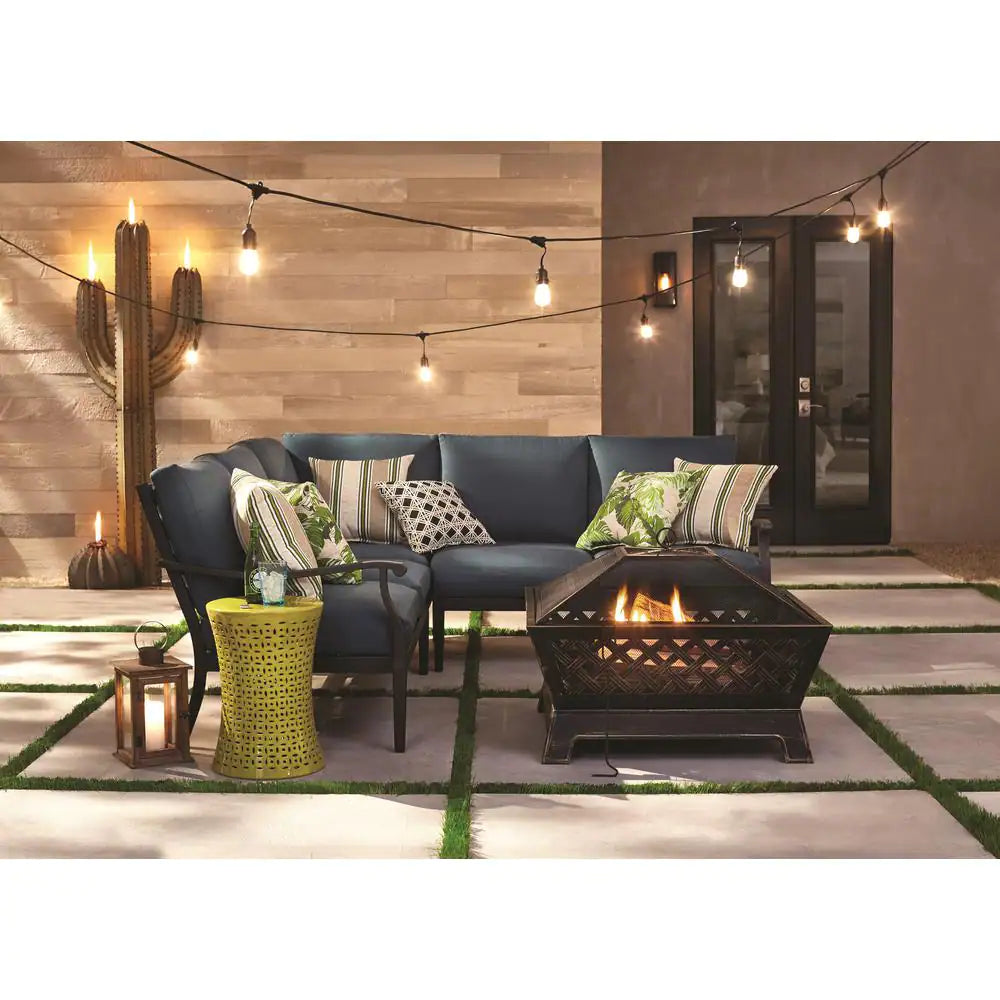 Tipton 34.00 In. W Rubbed Bronze Steel Wood Outdoor Fire Pit with Screen and Poker Included