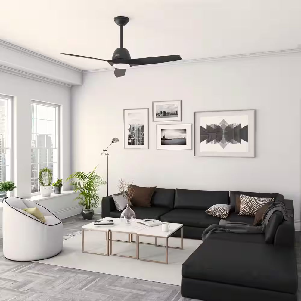 Triflow 52 In. LED Indoor/Outdoor Matte Black Ceiling Fan with Light Kit and Remote Included